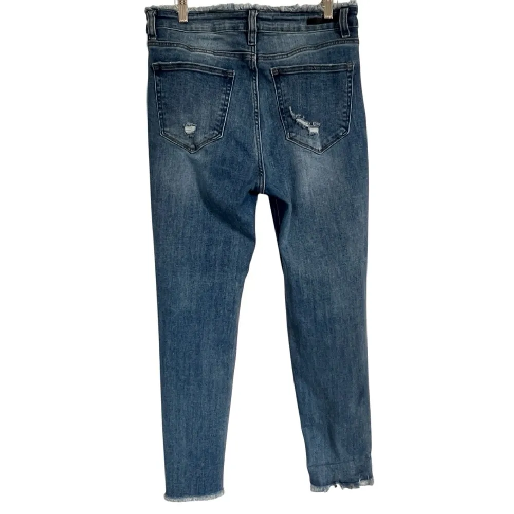 Risen 1262 frayed raw edge waist hemline slight distress skinny jeans 13/31 - Image 4