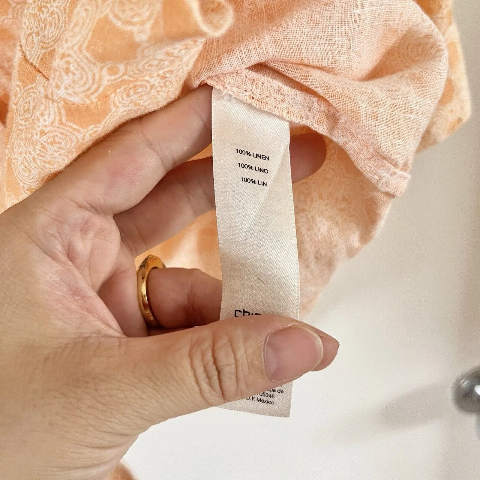 Chico's Peach Orange White Floral Medallion Button Down Cargo Shirt 100% Linen 1 - Image 8