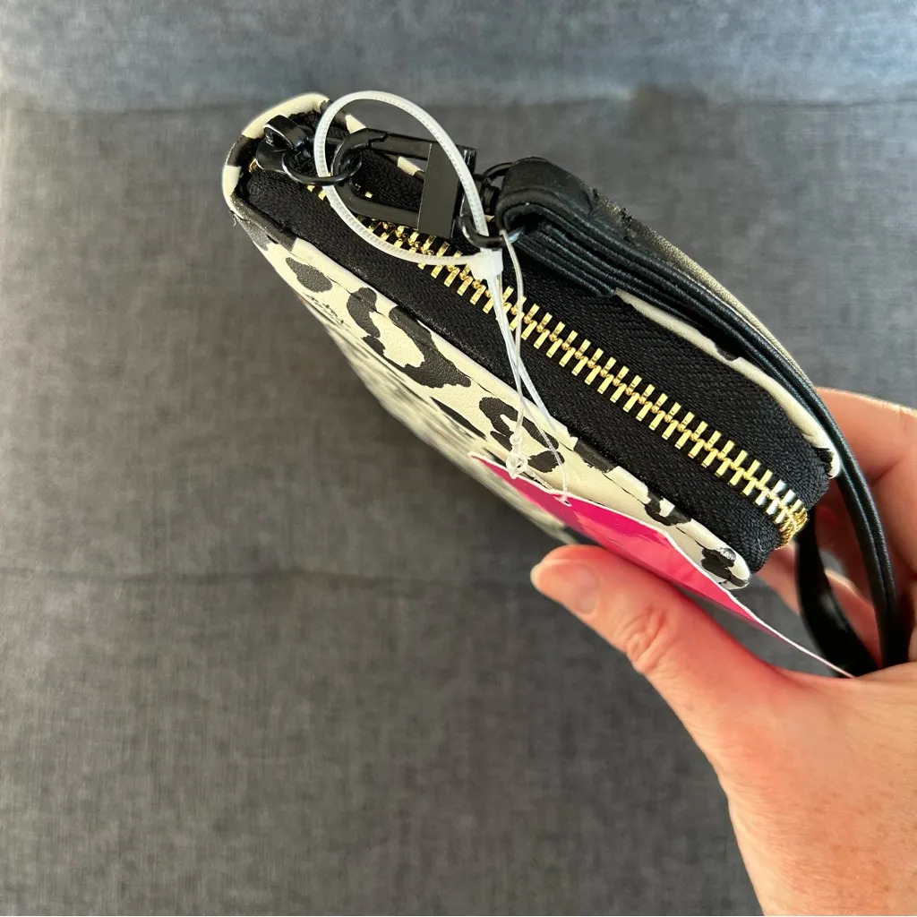 Betsey Johnson Leopard Heart Zip Around Wallet / Wristlet, Cream, Black, Tan - Image 12