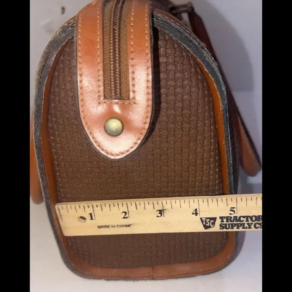 JR Vintage Brown Tan Leather Fabric Lined American Made Western Designer Handbag - Image 5