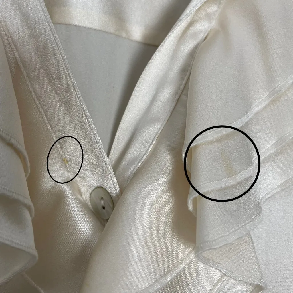 Paperwhite Silk Blouse‎ Stretch Cream White Size 4 Top Ruffle Collar Button - Image 12