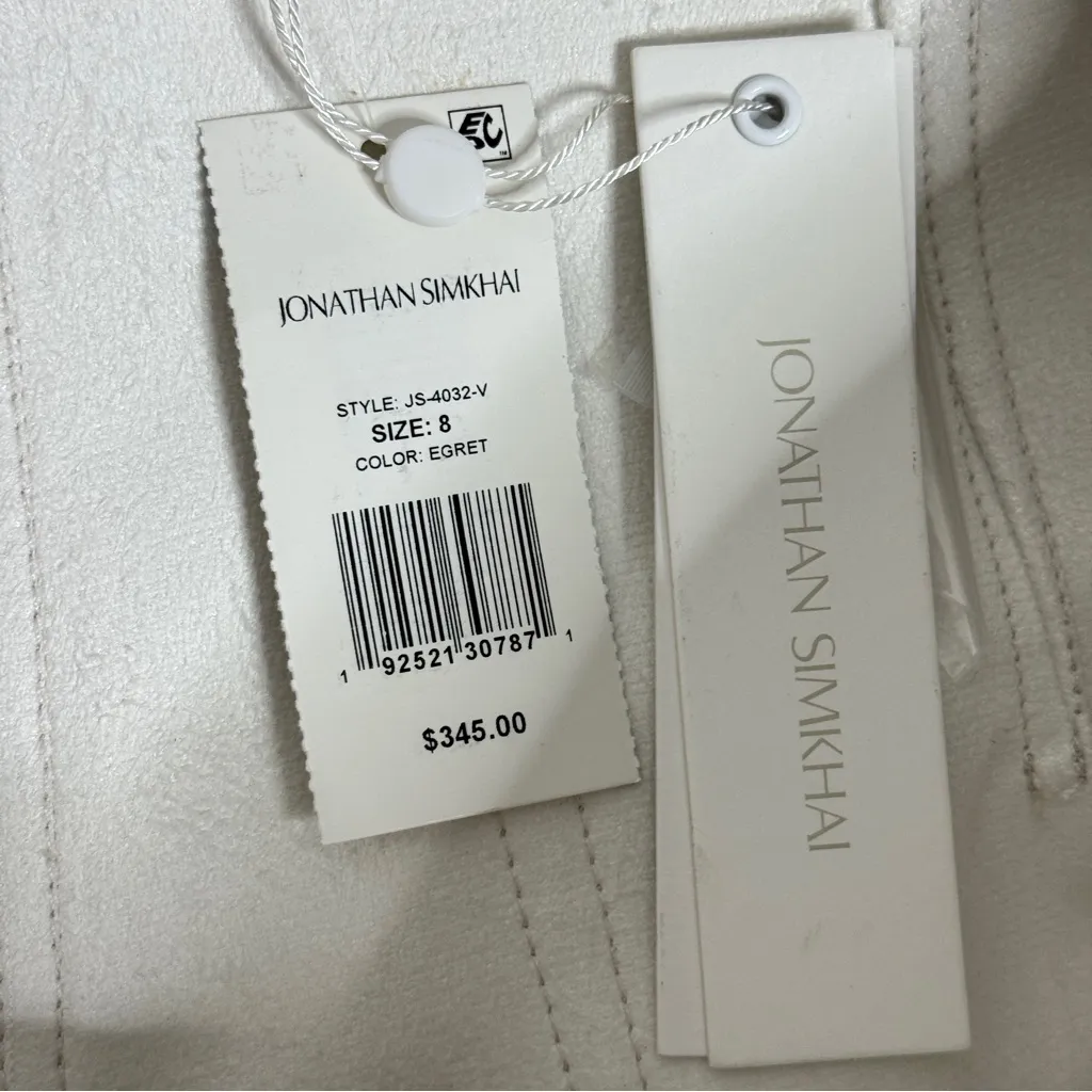 New Jonathan Simkhai Mari Vegan Leather Tie Waist Short in Beige Size 8 - Image 9