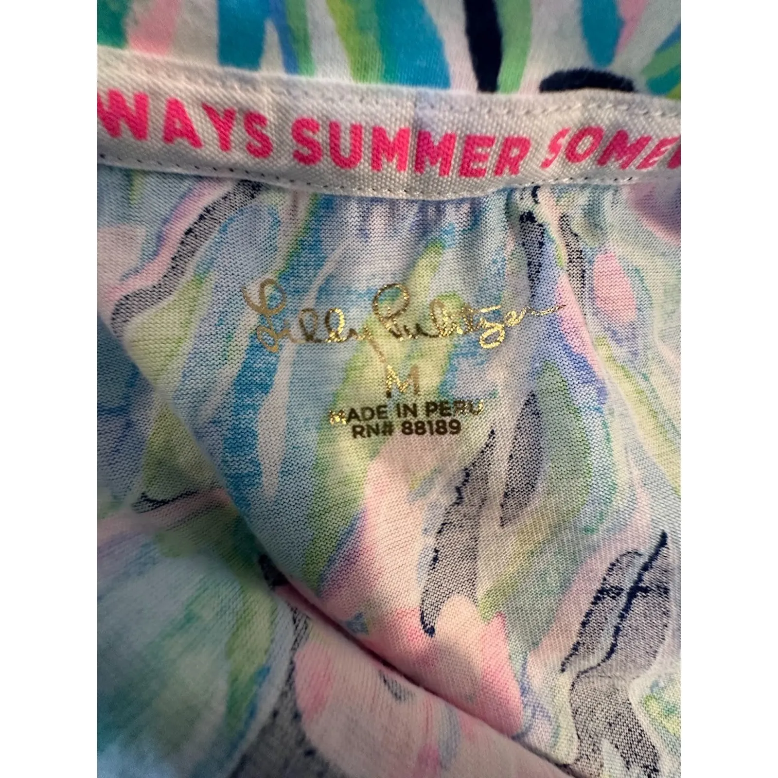 Lilly Pulitzer Finn T-Shirt Dress Womens M Blue Floral Bermudaful Pima Cotton - Image 4