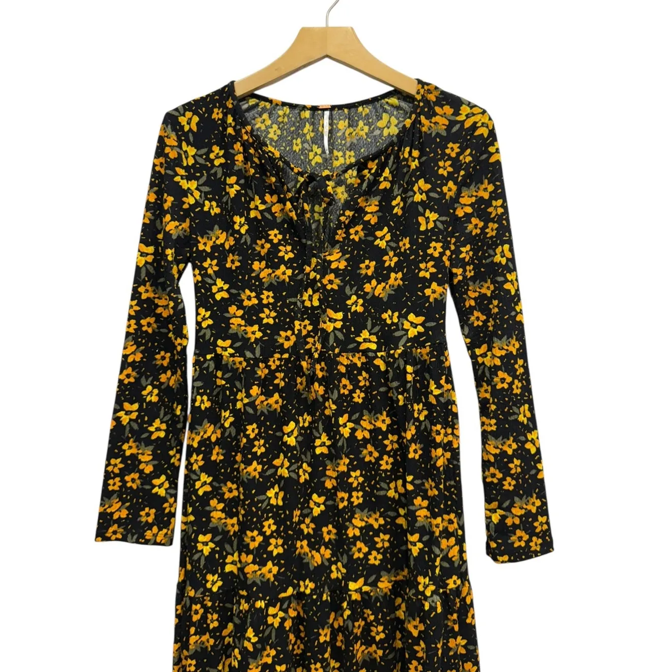 Free People Tiers Of Joy Prairie Floral Midi Dress Black/Yellow size XS - Image 8