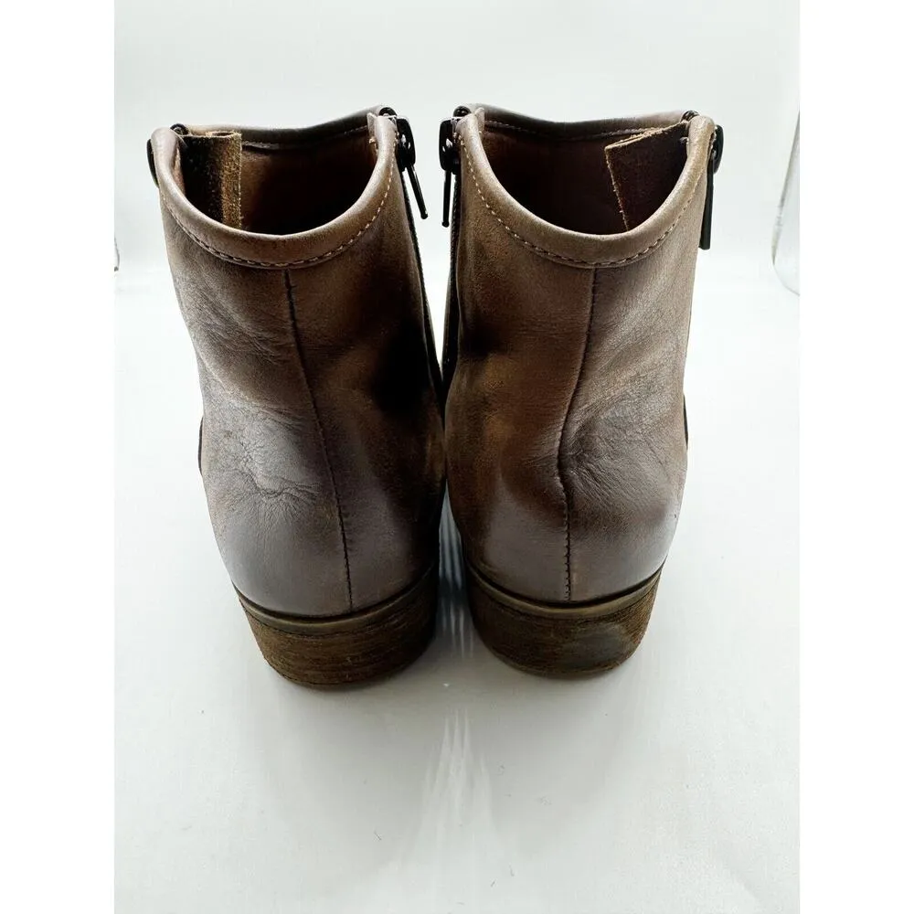 Lucky Brand Brown Leather Boom Side Zip Almond Toe Western Ankle Booties Sz 8.5 - Image 7