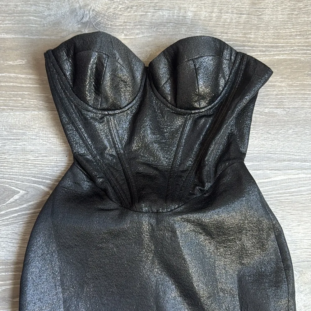 NEW HOUSE OF CB Eevie Strapless Corset Metallic Glitter Black Dress XS - Image 5