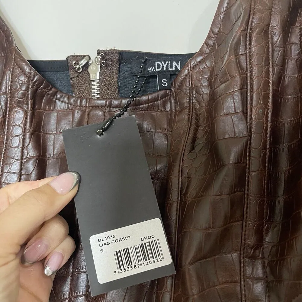 NEW By.DYLN Revolve Lias Corset Addy skirt chocolate brown crocodile leather Set - Image 9