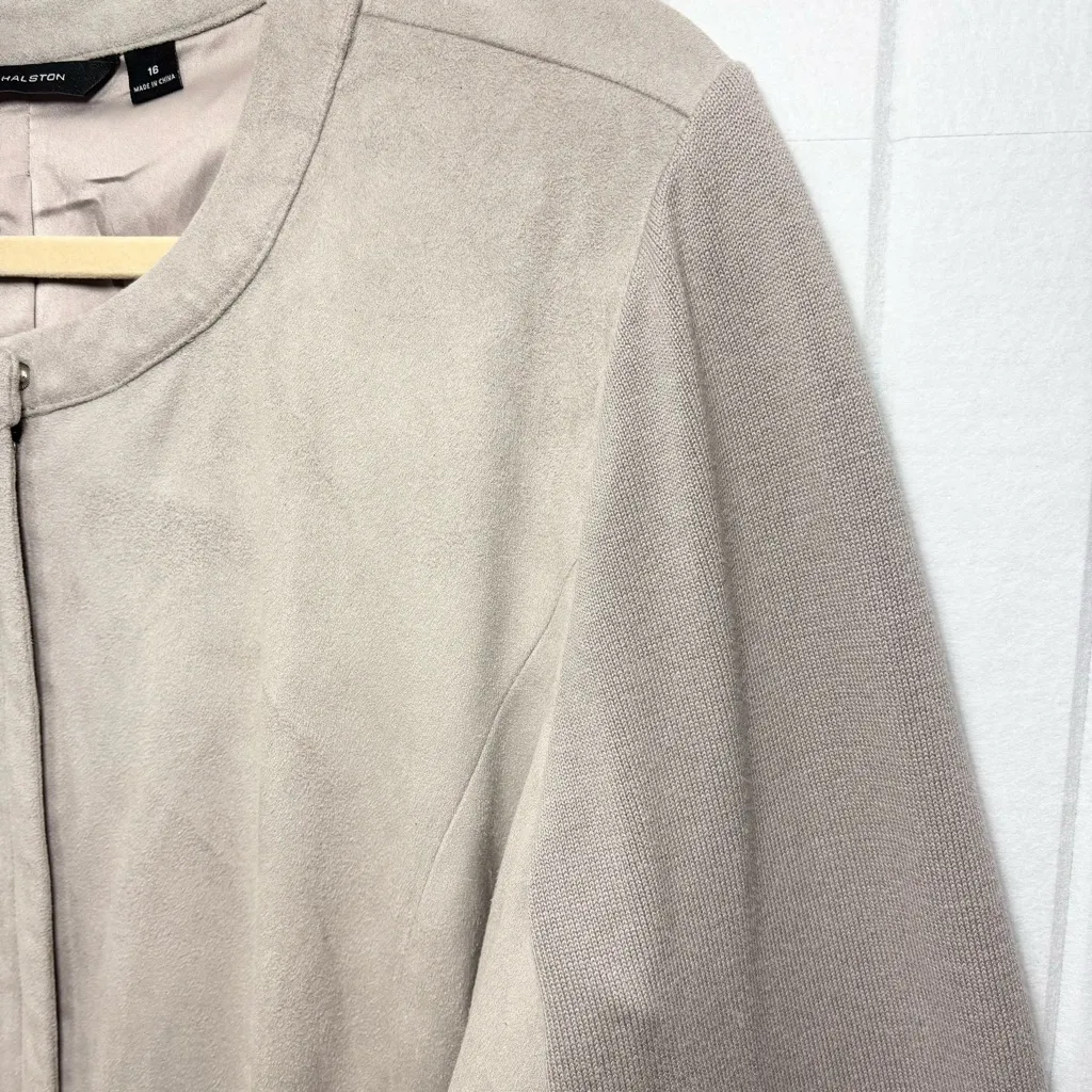 H by Halston gray faux suede knit sleeve jacket Size 16 - Image 5