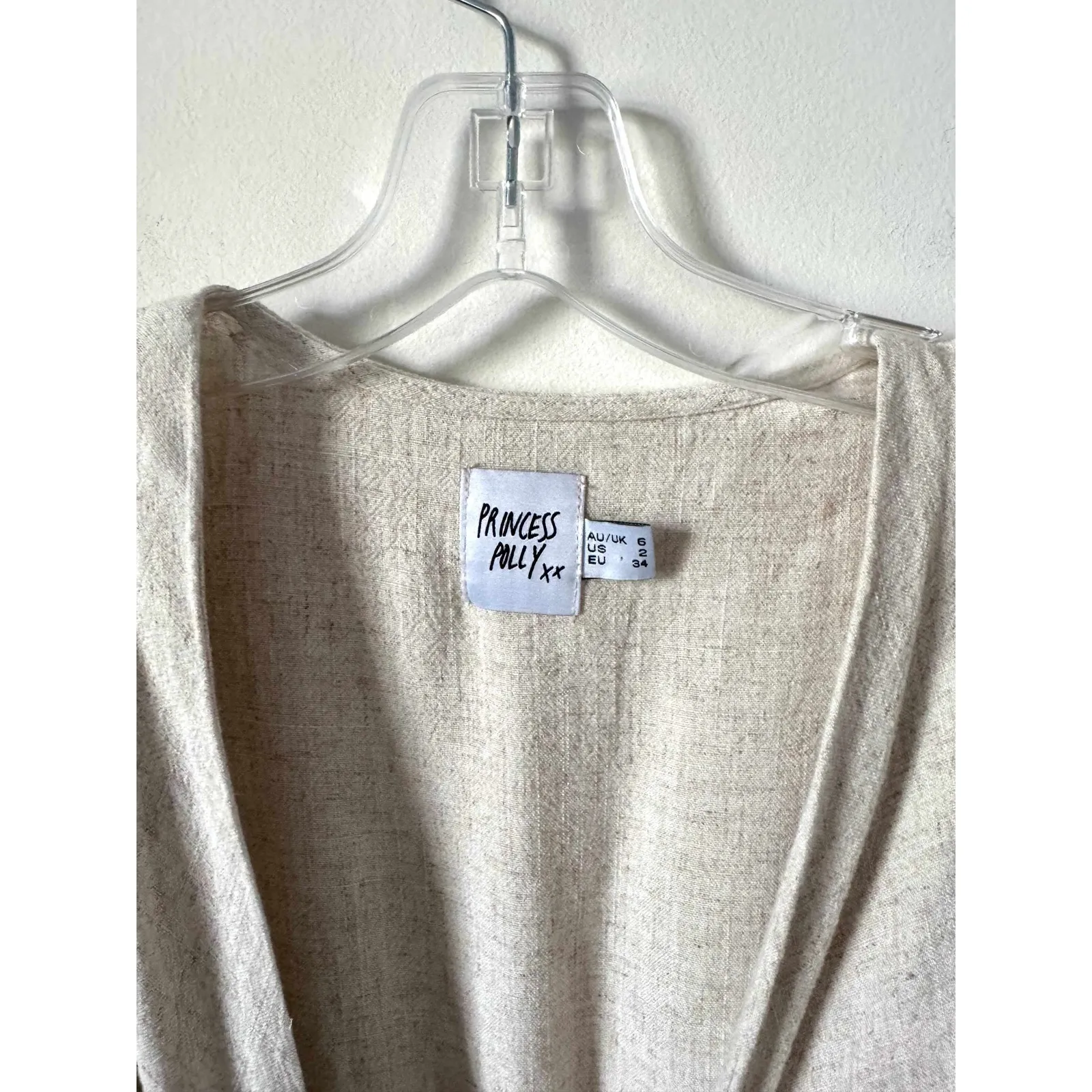 Prince Polly Front Tie Low Cut Linen Romper Tan Size Small - Image 6