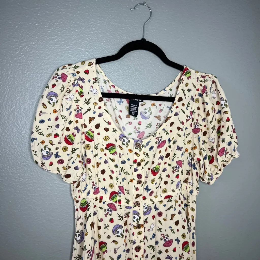 Hot Topic Babydoll Dress Size S Goblincore Mushroom Frogs‎ Butterflies Nature - Image 3