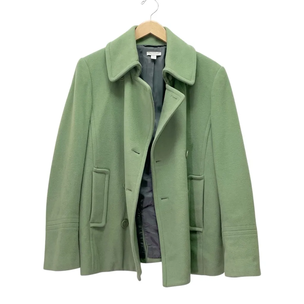 Garnet Hill Green Wool Pea Coat Jacket Women’s Size 12 Double Breasted Spring - Image 4