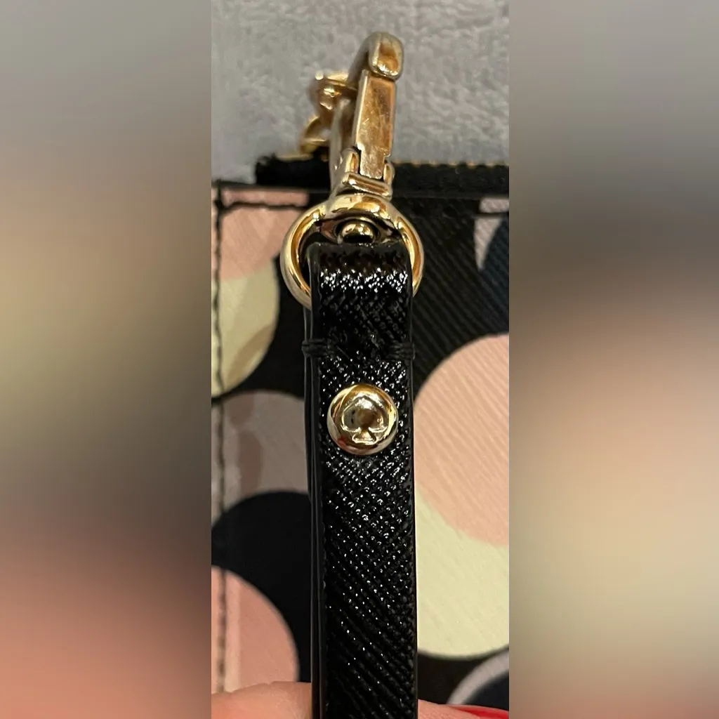 Kate Spade New York Wristlet Pouch Black Pink Cream Grey Geometric Circle Print - Image 5