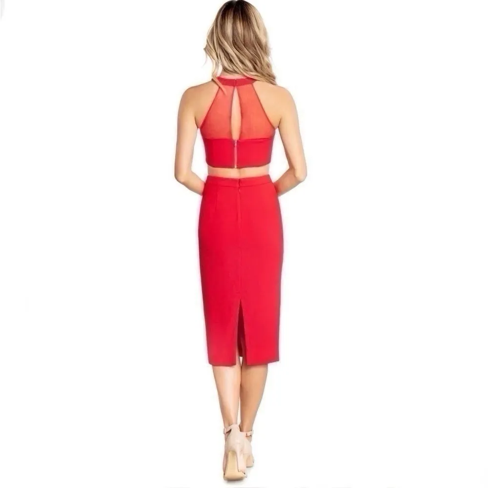 NEW Dress The Population Women’s Elliana Two-Piece Faux Halter Set Rouge - Image 4