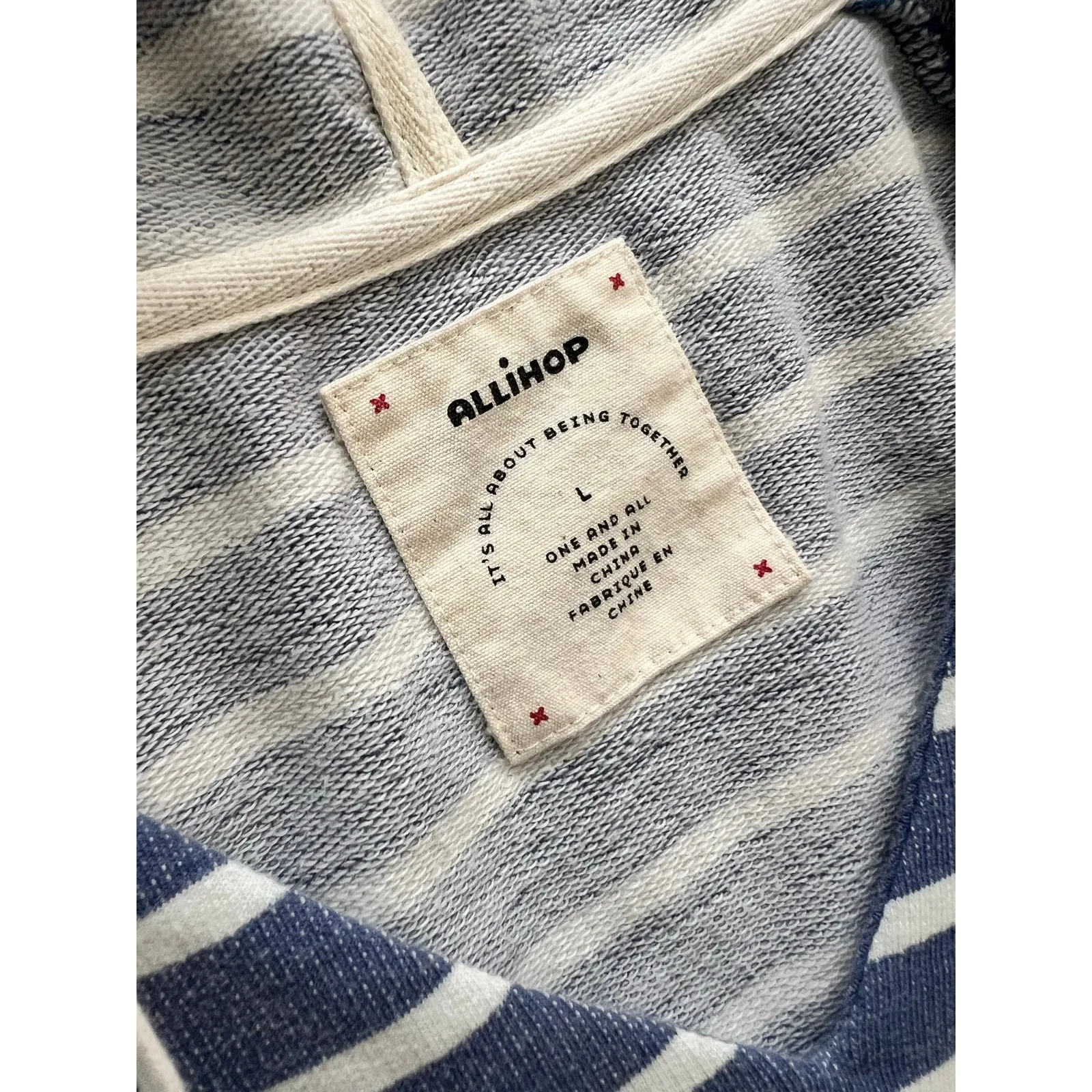 Anthropologie Allihop Blue Stripe Nautical Hoodie Hooded Sweatshirt Large Terry - Image 2