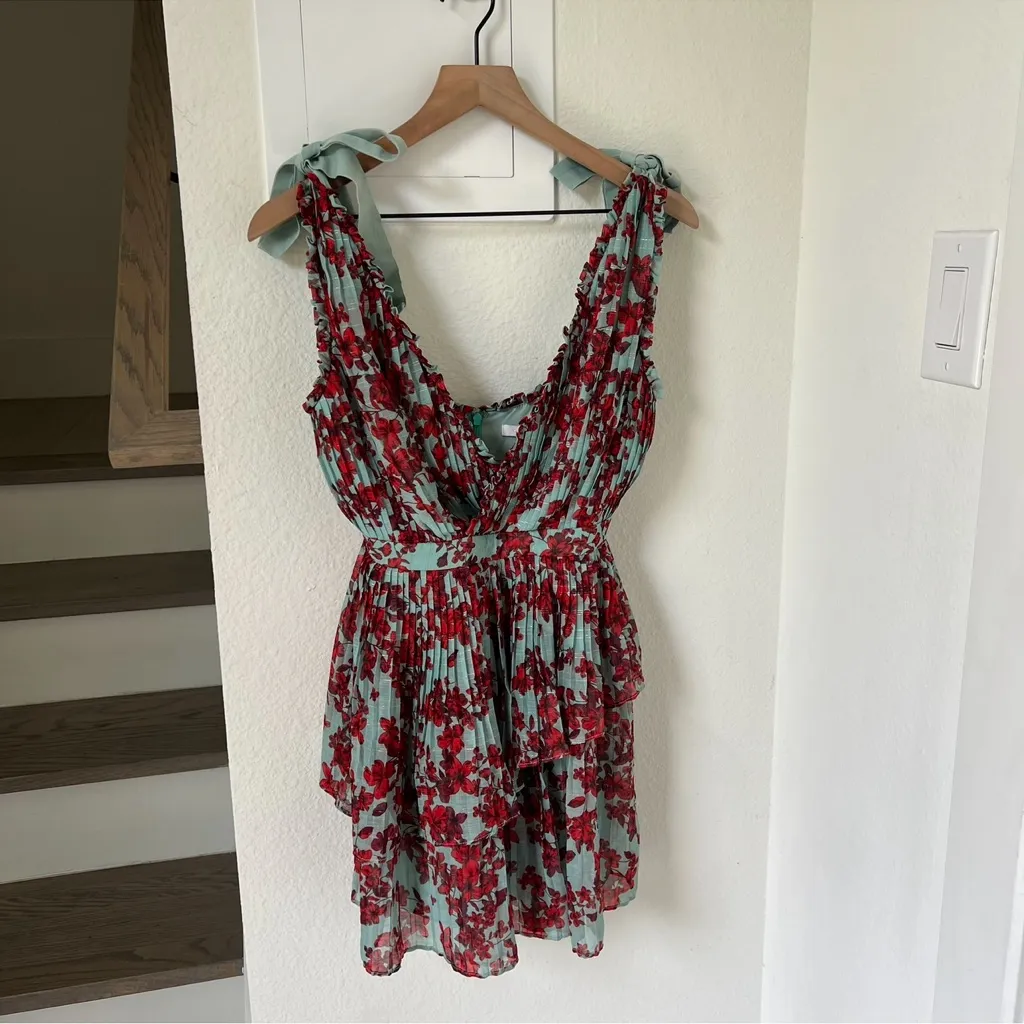 La Maison Talulah Superbloom Mini Dress in Blue and Red Floral Print - Image 3