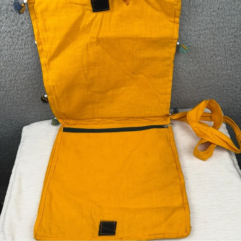 Womens Purse Yellow Handcrafted Banjara Bag Embroidered Tassels Beaded - Image 2