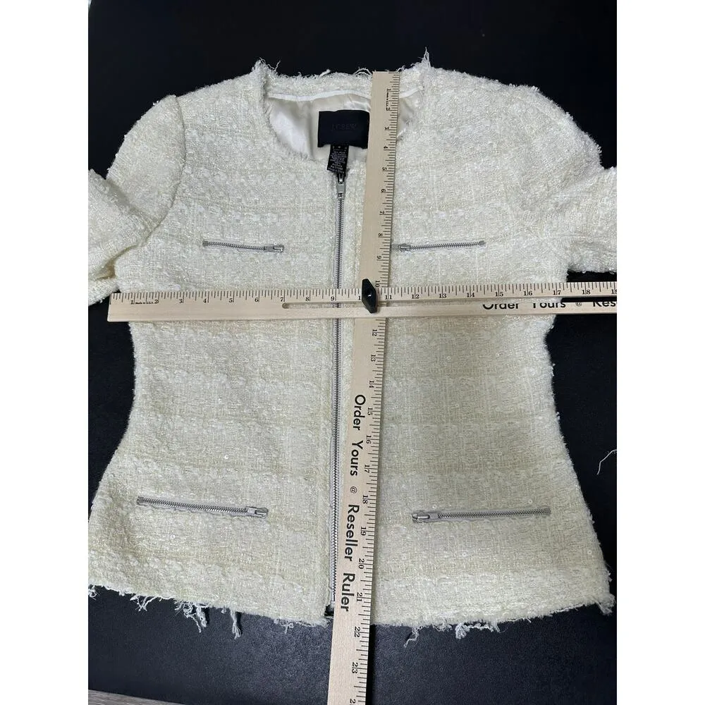 J.Crew Womens Cream Wool Mix Zip Up Blazer Jacket Size 4 Quiet Luxury Old Money - Image 8