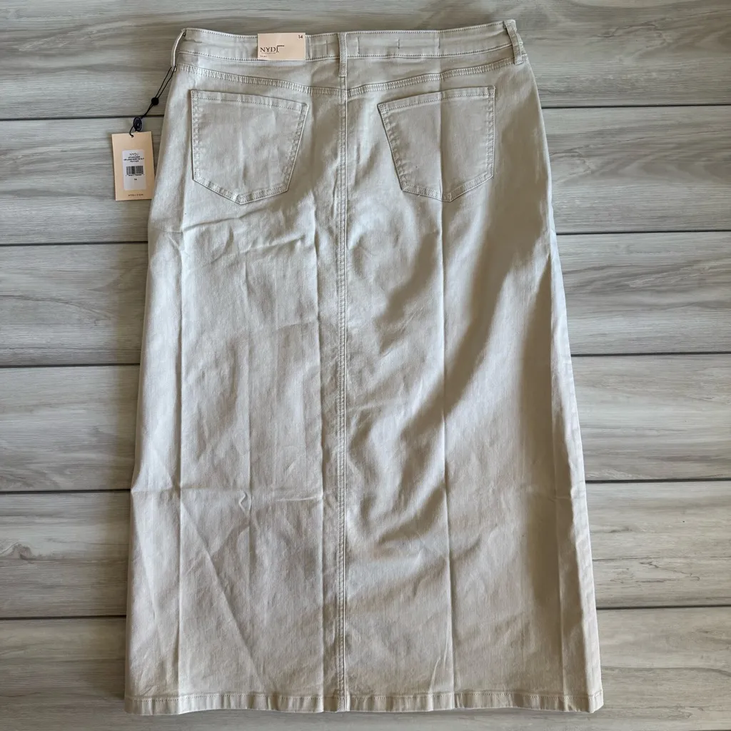 NYDJ High Rise Long Denim Skirt with Slit Beige Size 14 NWT - Image 5