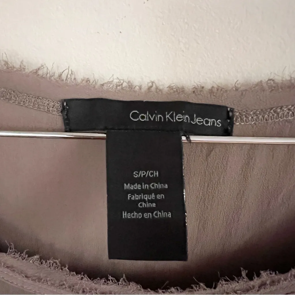 Calvin Klein Linen Blend Short Sleeves Mini Dress Lightweight Tie Waist Size S Green - Image 5