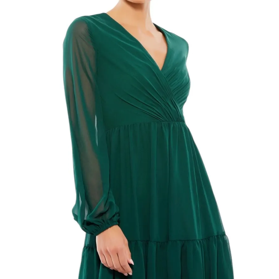 Mac Duggal NEW Size 0 Green Style 55637 Surplice Bodice Layered Skirt Midi Dress - Image 2