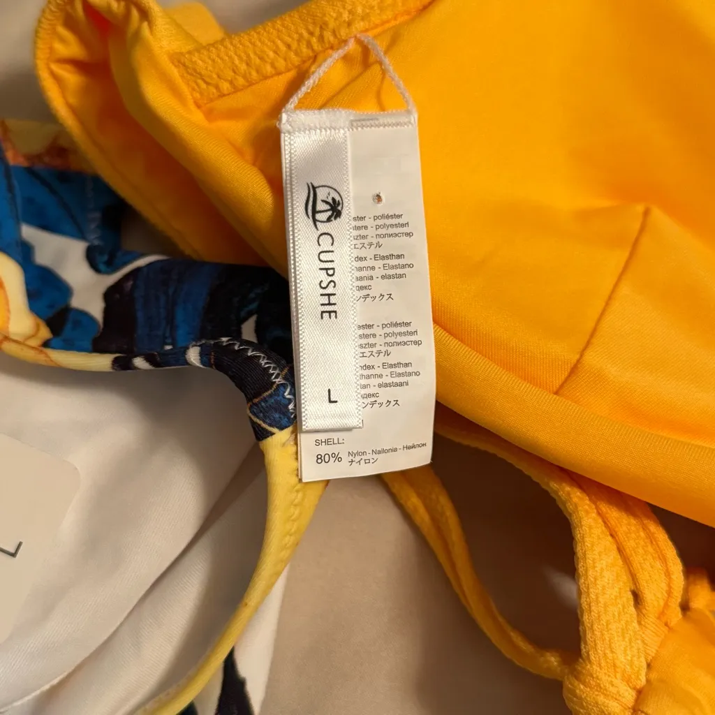 Cupshe Women Sz L Two-Piece Bikini Blue Leaf Print Crisscross Back Tie Swimsuit - Image 7