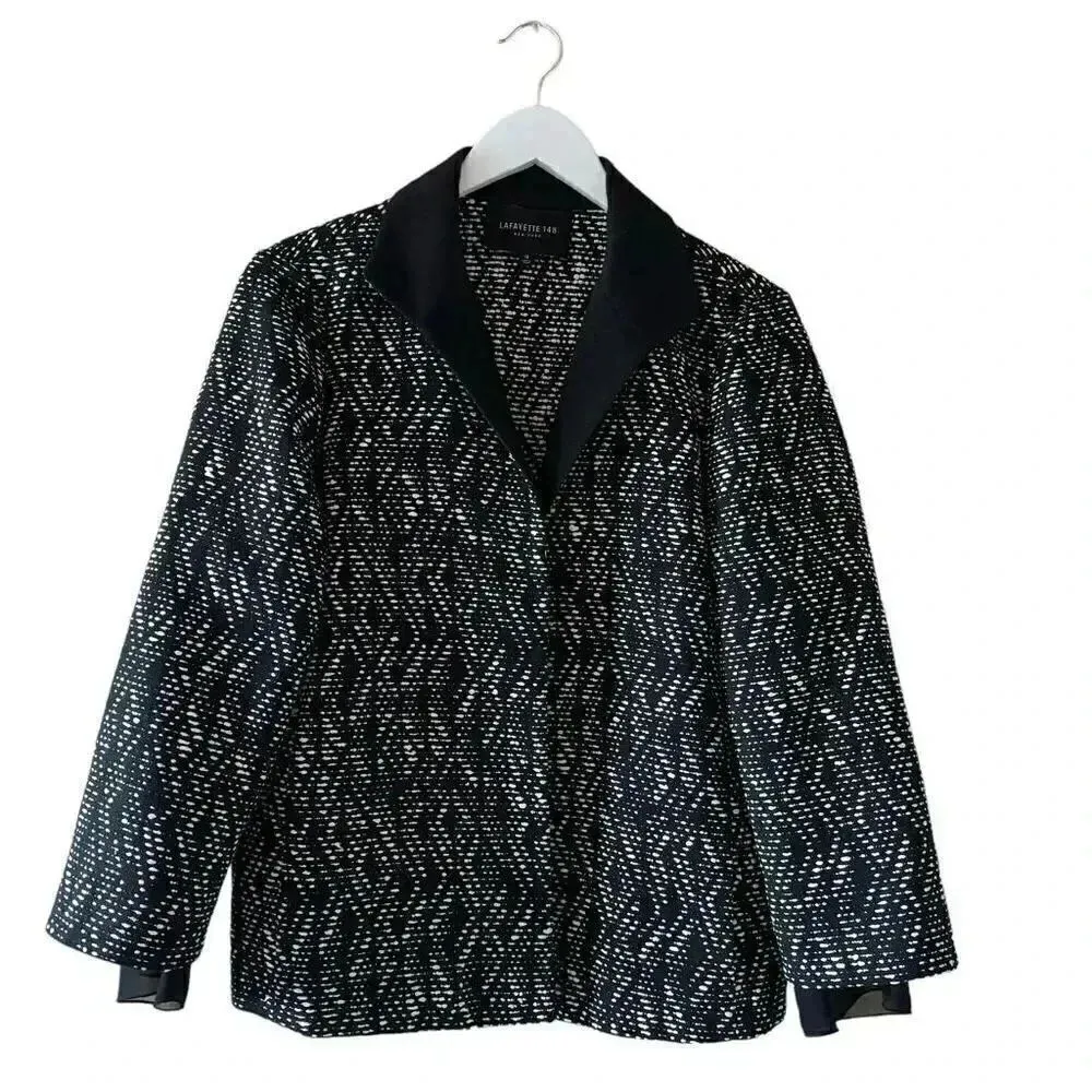 Lafayette 148 Women’s Blazer Black White Flat Hook and Eye Closure Versatile 12 White - Image 2