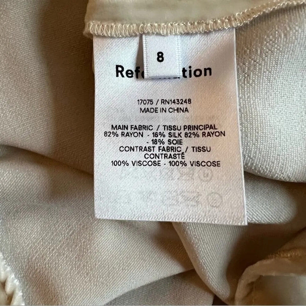 Reformation Bev Almond White Scalloped Bust Keyhole Tie Strap Velvet Mini Dress - Image 7