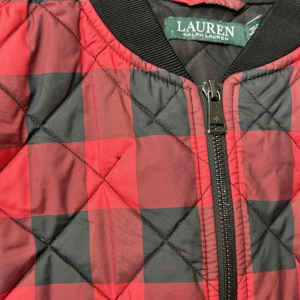 Ralph Lauren 2X down filled quilted buffalo check women's black red vest - Image 8