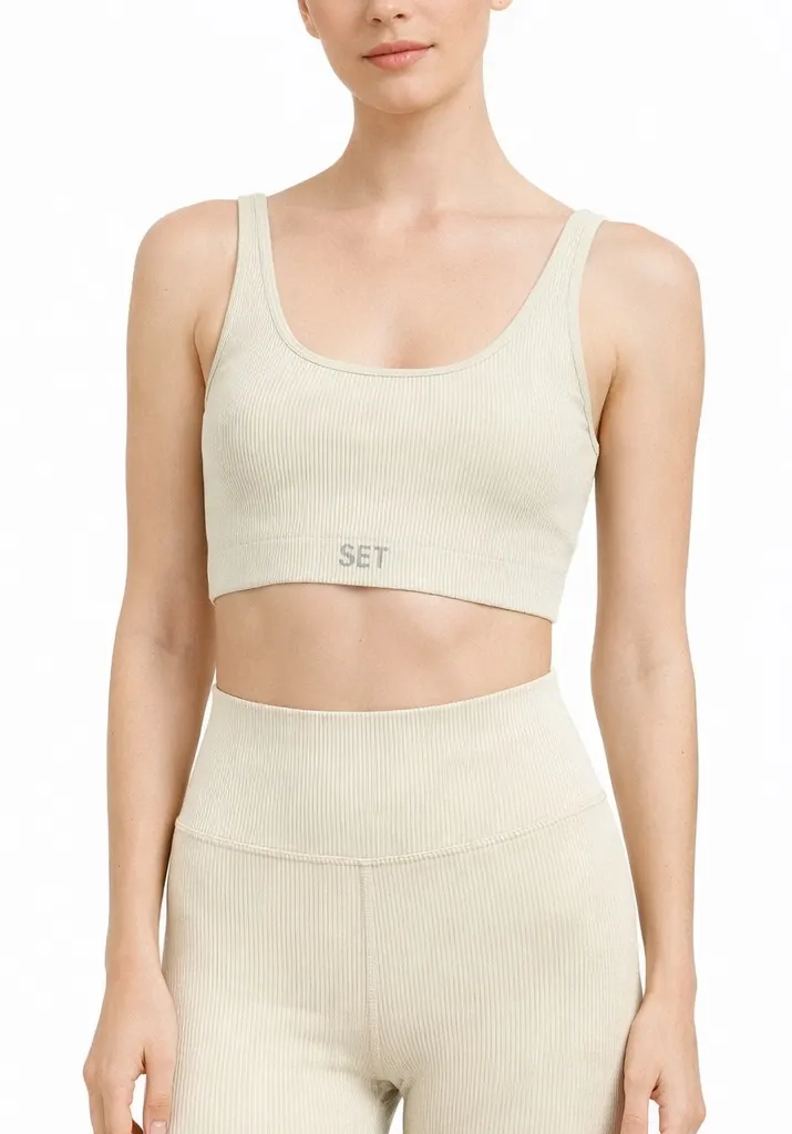 SET Active Sculptflex Boxy Bra Tank Beige Ribbed Top Size XS Athleisure Stretch - Image 1