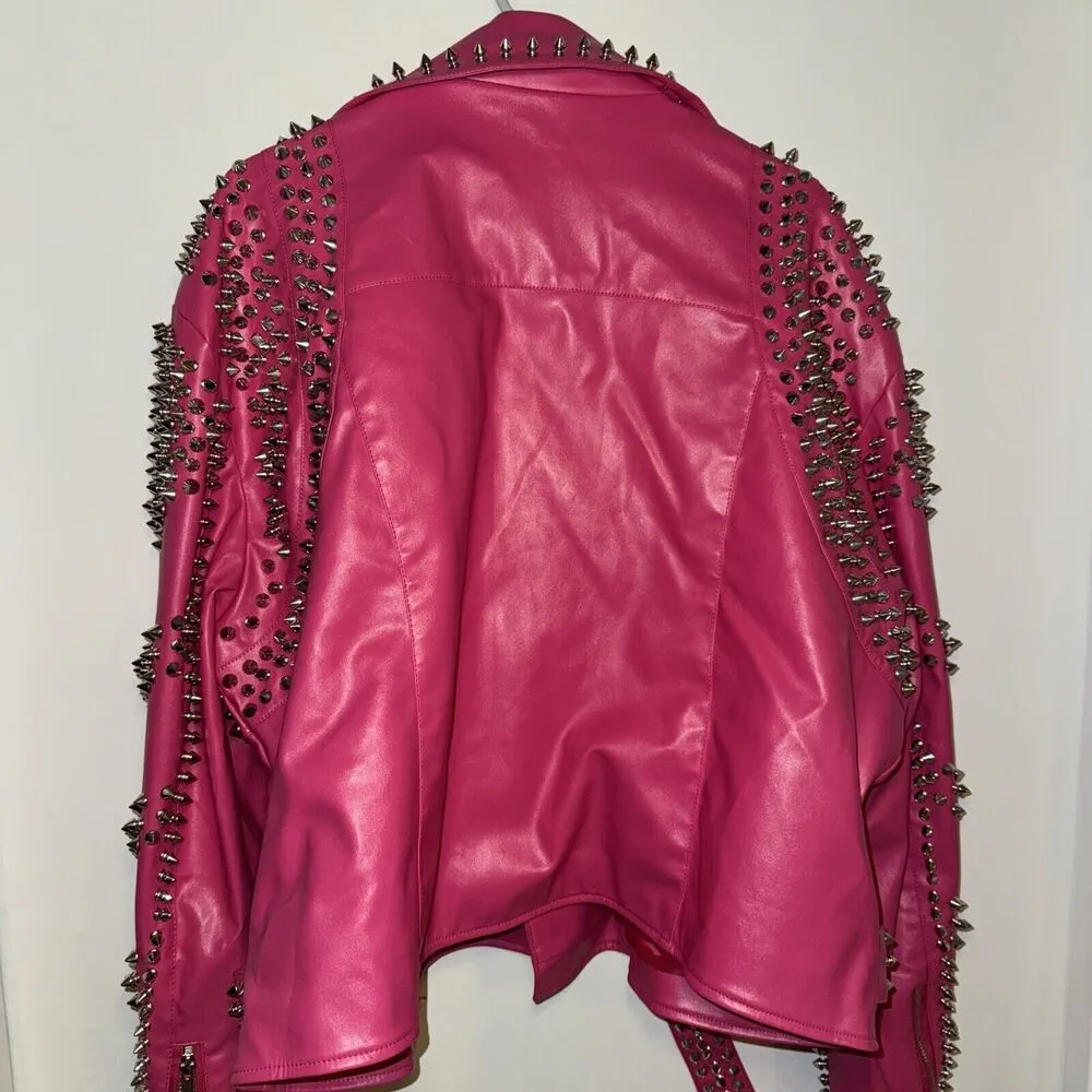 NWOT Azalea Wang Hot Pink Vegan Leather Studded Moto Jacket Plus 3x SOFI 3xl - Image 6