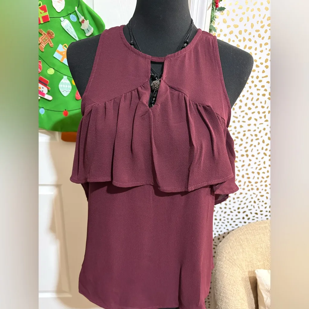 Iris basic  Burgundy Cold Shoulder Blouse - Image 2