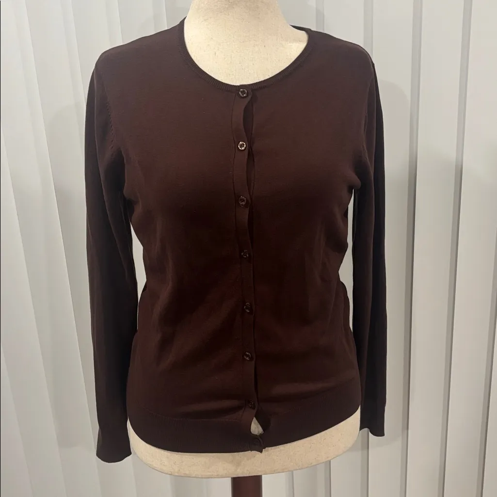 August silk silk blend chocolate brown sweater size medium - Image 2