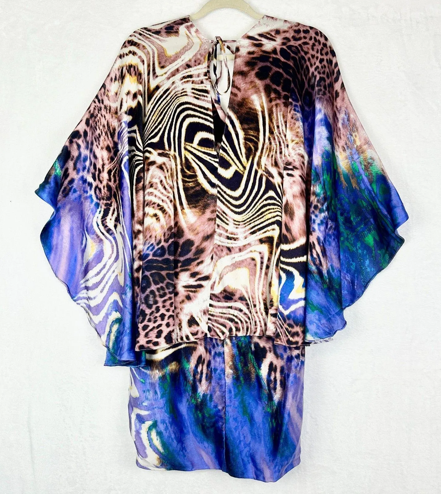 Vintage Alberto Makali Silk Mini Dress Size 6 Cape Jewel Embellished Y2K - Image 2