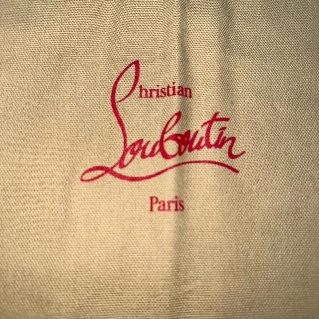 Christian Louboutin Tan Drawstring Cotton Dust Bag with Red Logo 10.75” X 9.5” - Image 2