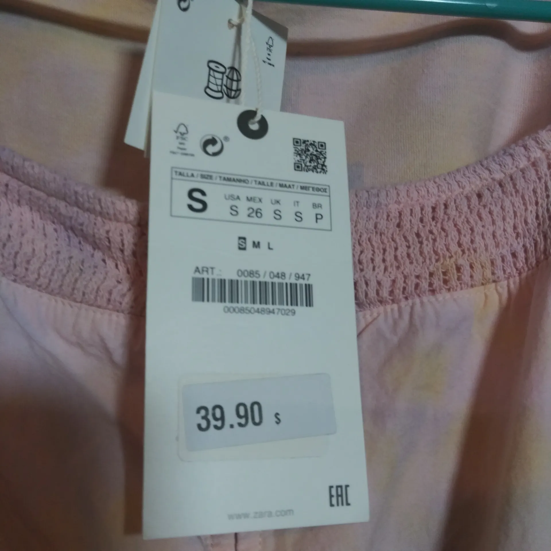 Zara Pink Tie Dye Puff Sleeve Button-Up Women's Blouse Crop Top Size Small - Image 8