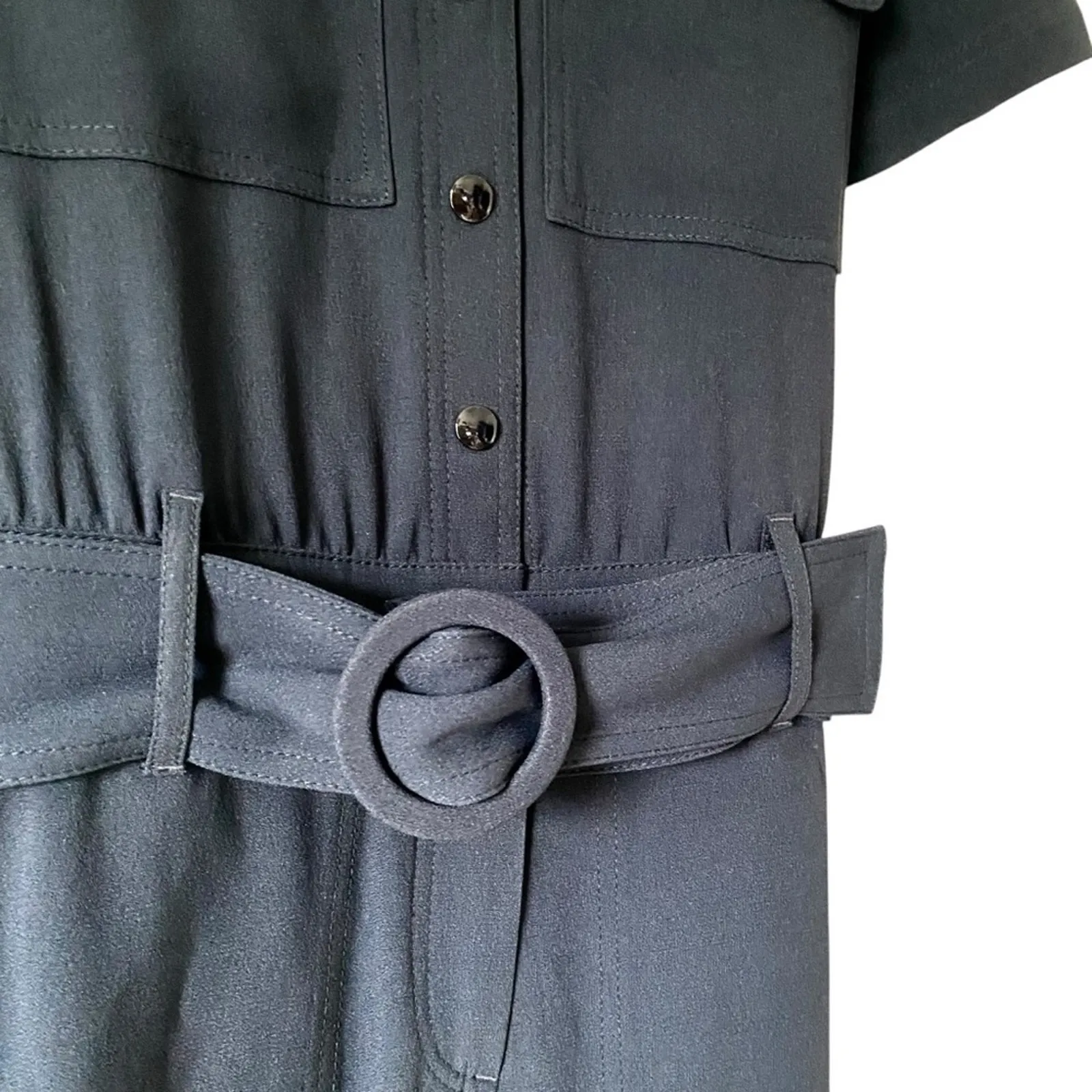 Sezane Manhatt Navy Blue Belted Jumpsuit size 36 US 4 - Image 5