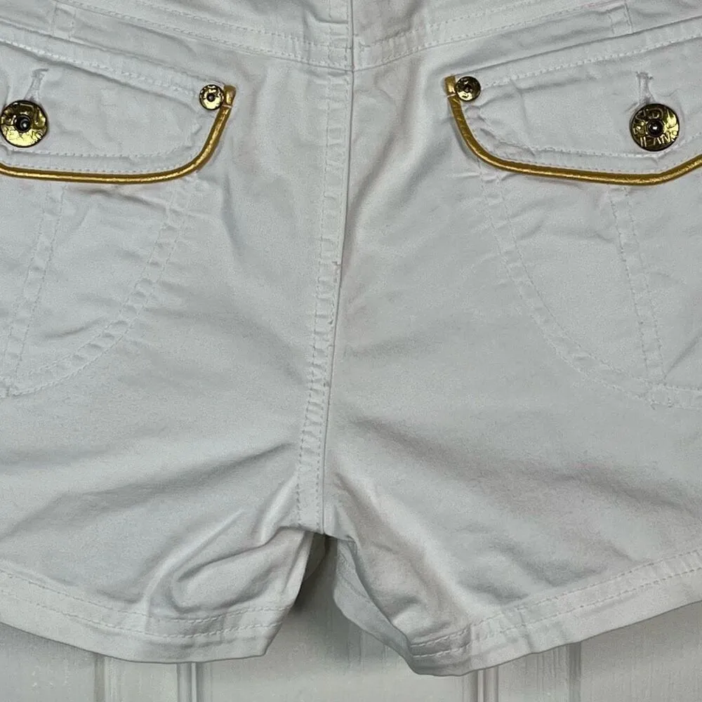 Southpole Jeans Sz 7 White With Gold Logo Shorts Y2K Juniors - Image 12