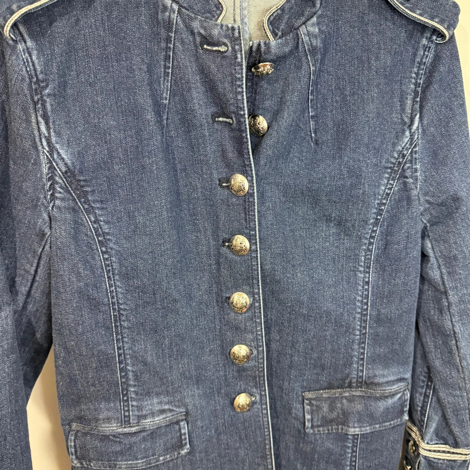 Lauren Ralph Lauren Bluestar Military Denim Jacket Women Size 4 Blue - Image 4