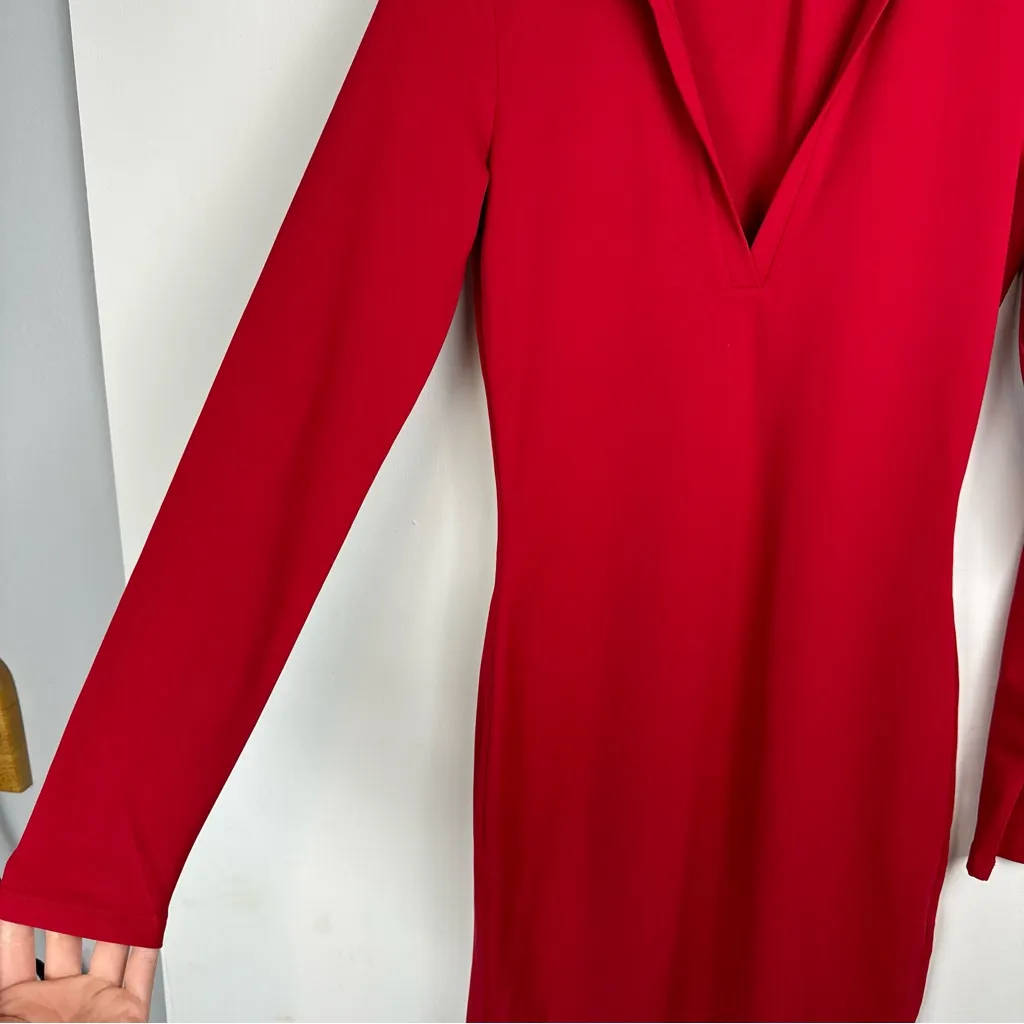 NWOT Aritzia Babaton Contour Polo Dress Sz Small Red Long Sleeve - Image 8