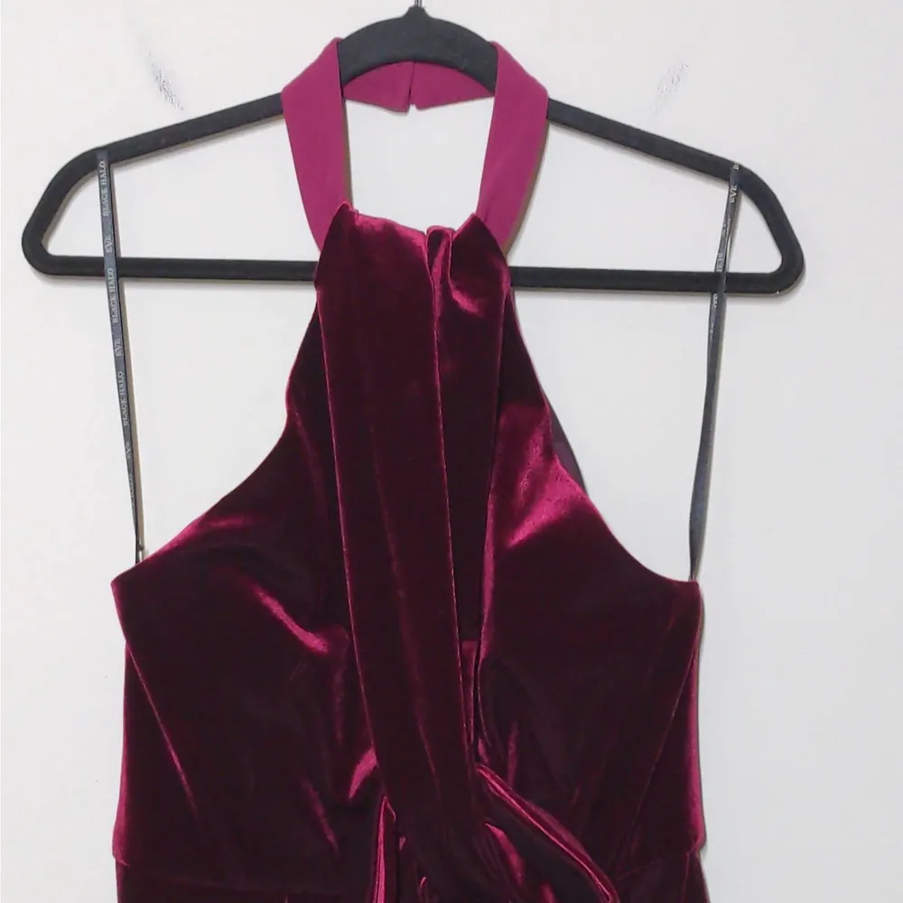 Black Halo Eve Dress Burgundy Halter Sleeveless Bow Velvet USA Gown 12 - Image 2