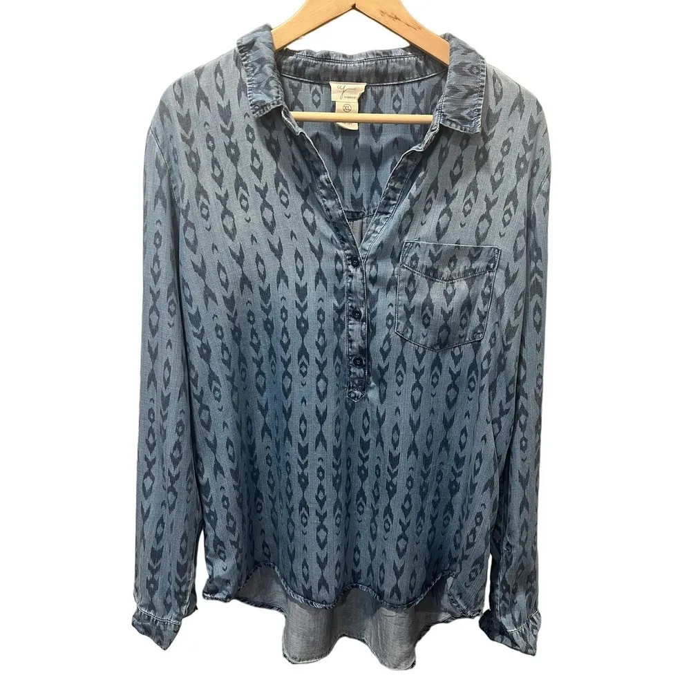 Women’s Andrea Jovine Boho Southwestern Print Chambray TunicTop XL - Image 2