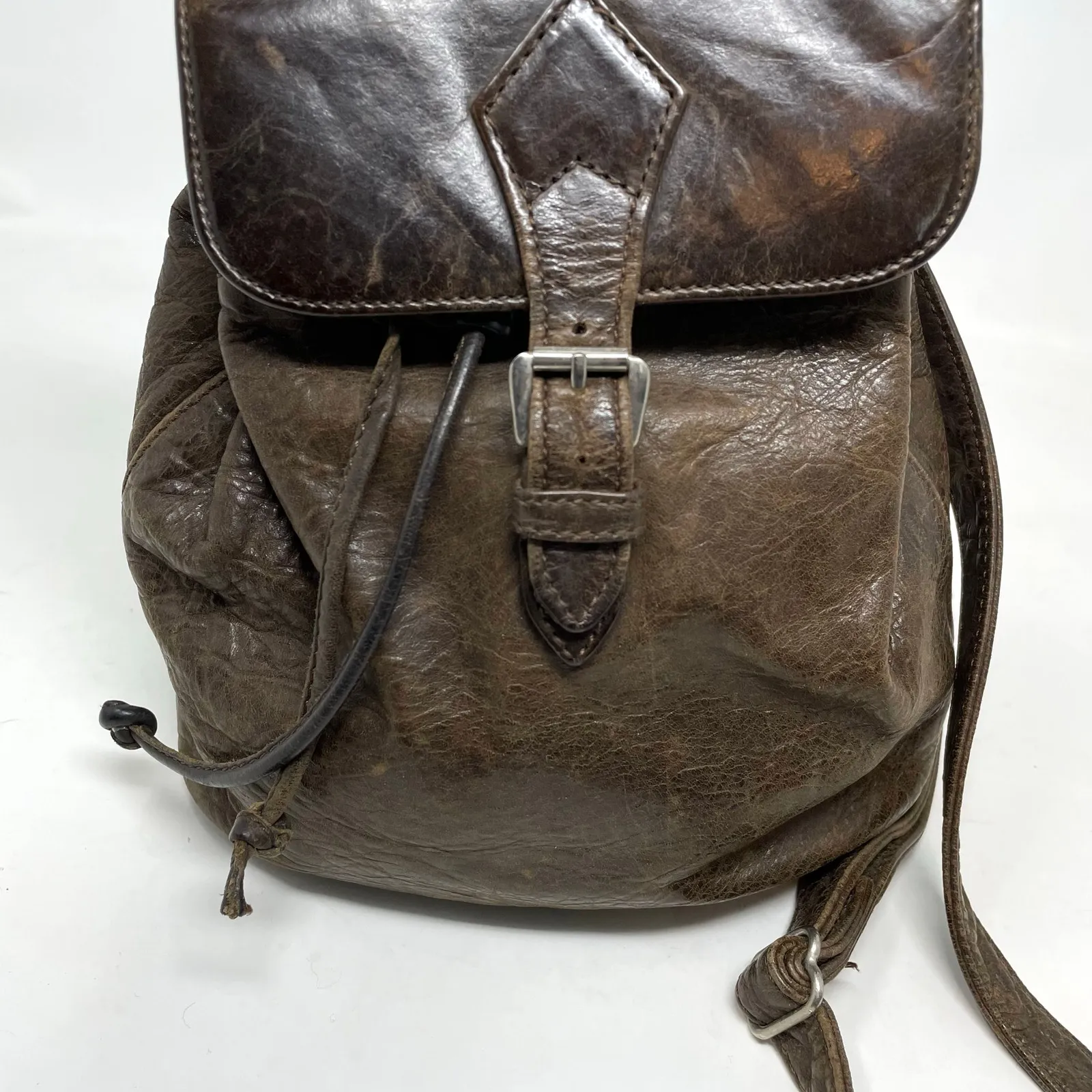 Vintage 90s Banana Republic Brown Distressed Leather Mini Backpack Purse Bag - Image 7