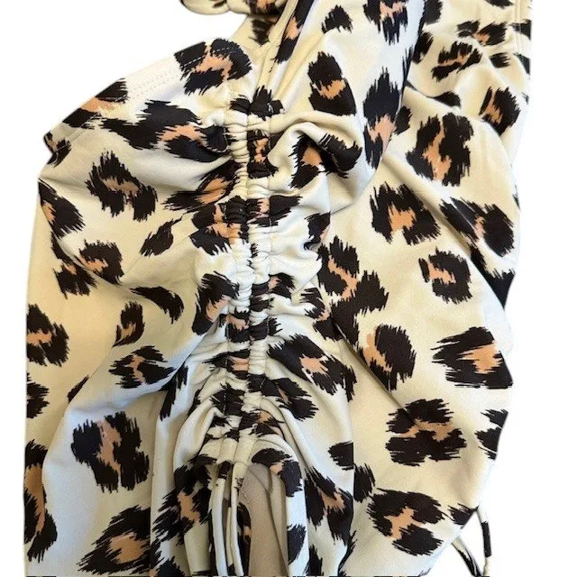 Kona Sol Leopard Print One Piece Swimsuit Adjustable Ruched Sides Size L - Image 11