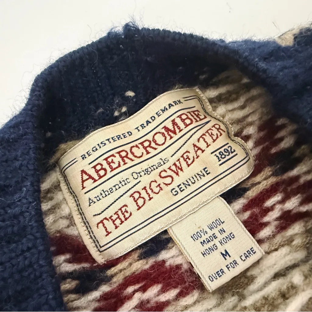 Vintage 80’s Abercrombie Pure Wool Fair-Isle Crewneck Knit “The Big Sweater” M - Image 12