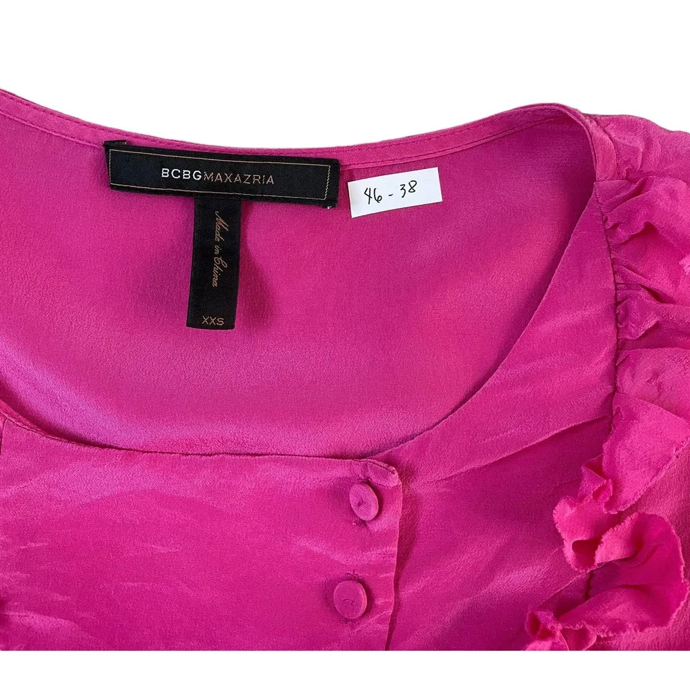 BCBG Maxazria Pink Ruffles Top w/ Pockets Women Size XXS | 46-38 - Image 4