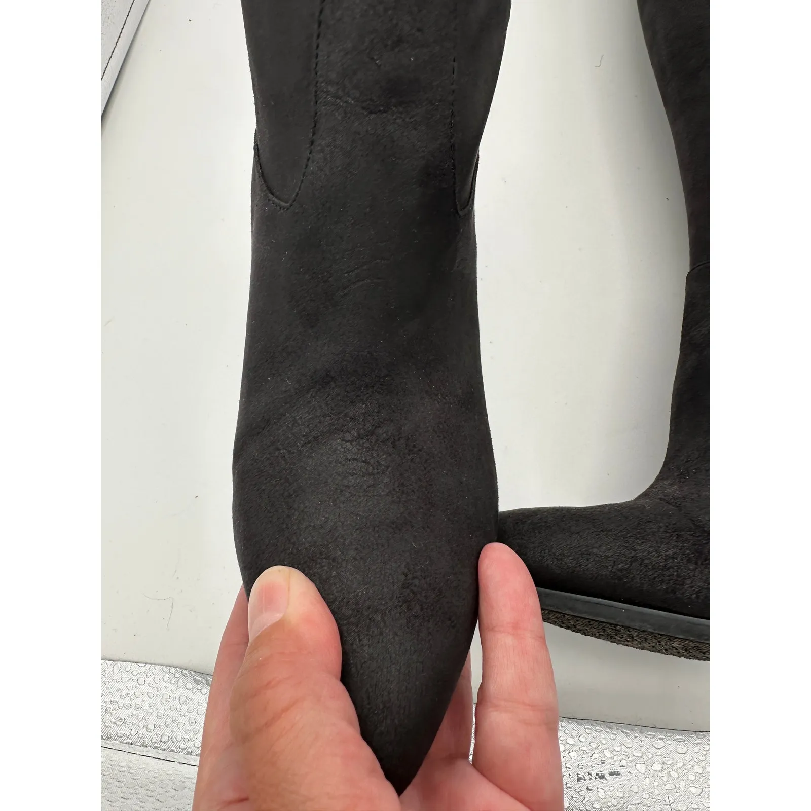 Women’s BCBG ERINN black sueded knee high lace up heeled boots size 8 - Image 5