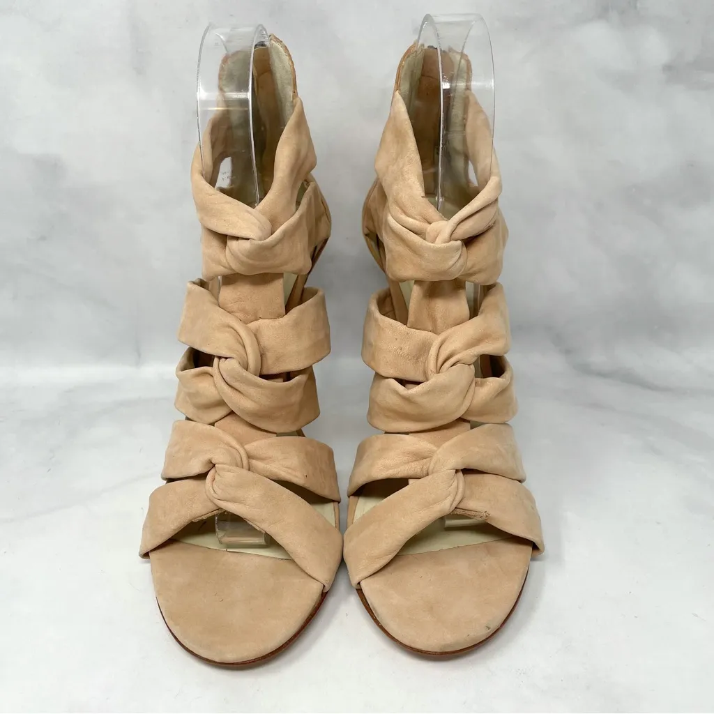 NEW Elizabeth & James Love 100% Leather Nude Strappy Sandal Heels Designer 8 - Image 4