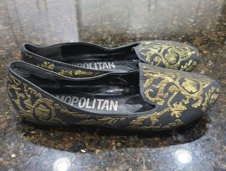 Cosmopolitan Ballet Shoes Women's Size 8.5M Black Gold Paisley Round Toe Slip On - Image 8