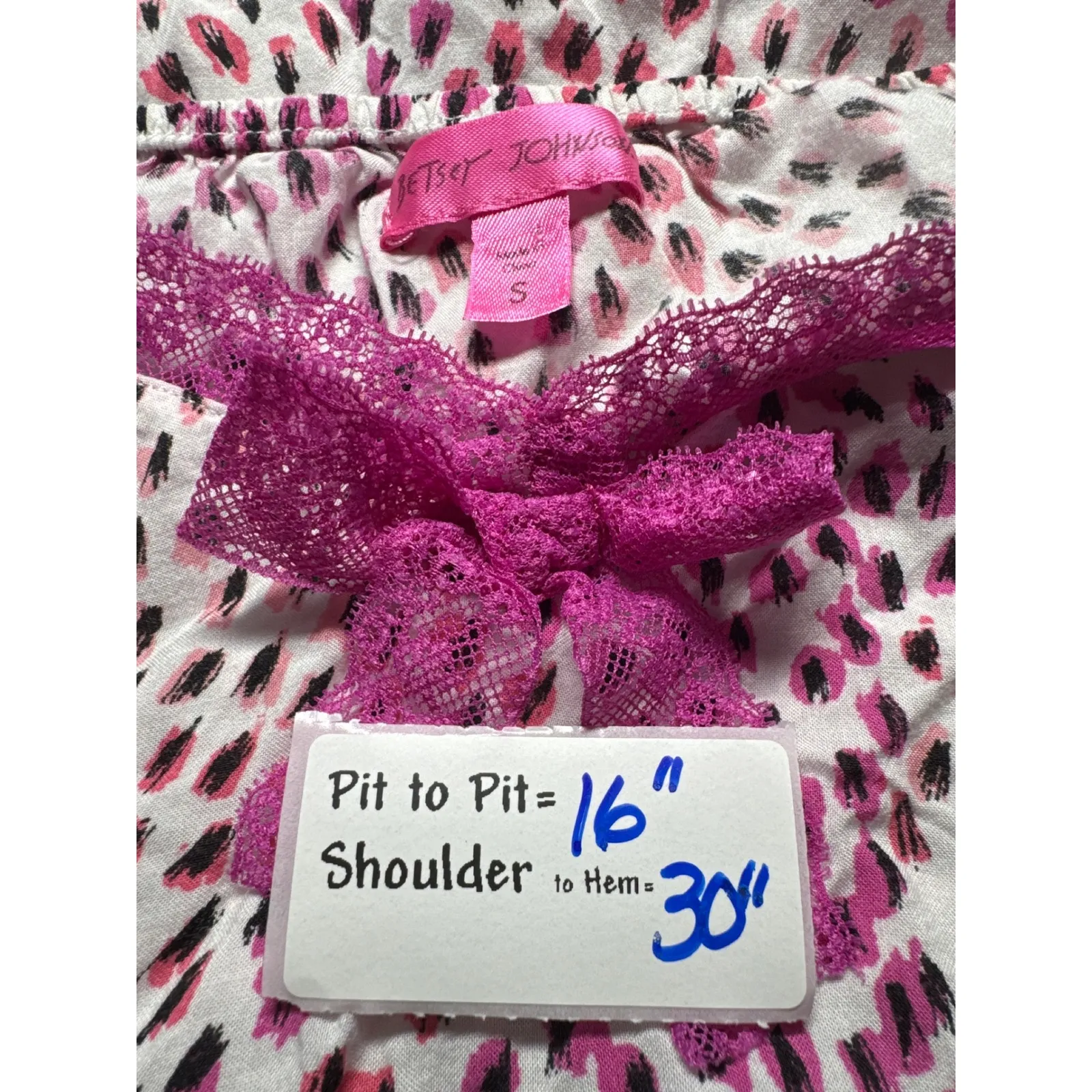 Betsey Johnson 2016 Womens Pink Print Lace Trim Cami Nightie Sleep Dress Size S - Image 3