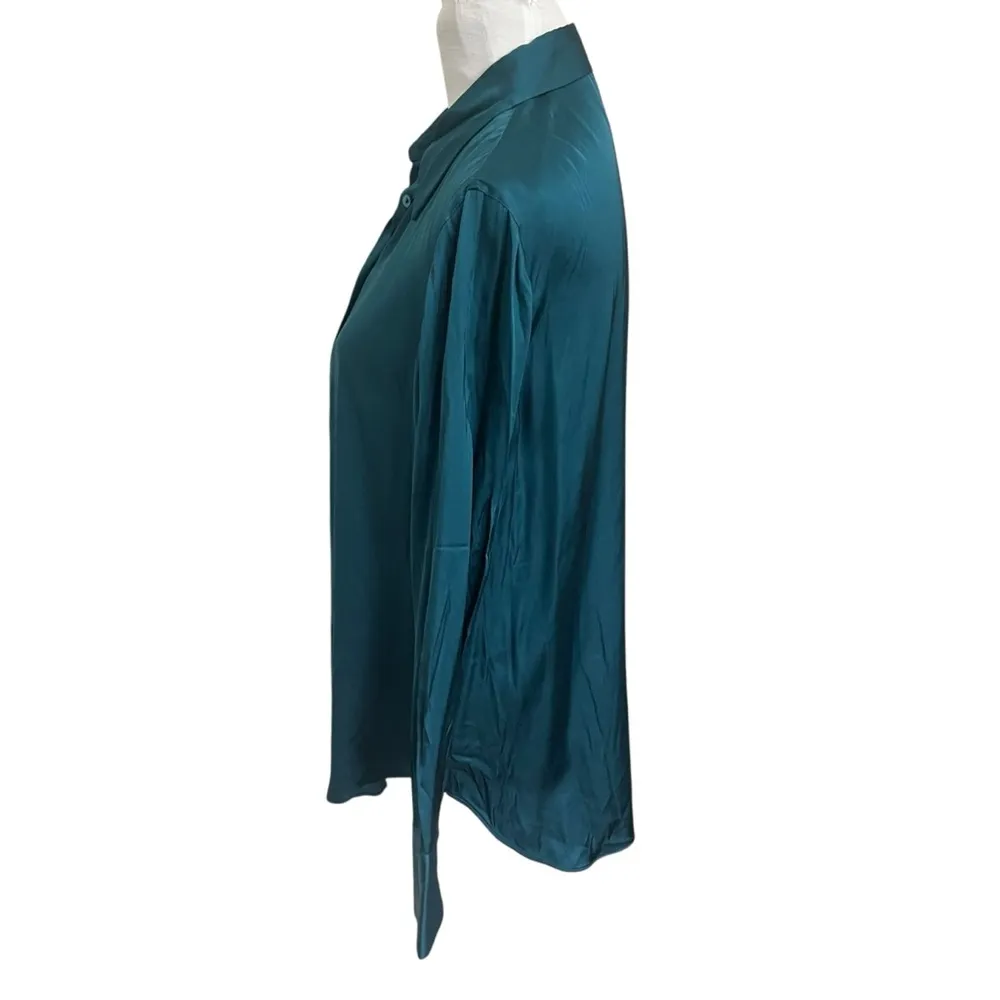 Massimo Dutti NWT Teal Button Down Shirt Women’s Size 6 Long Sleeve Viscose Top - Image 4